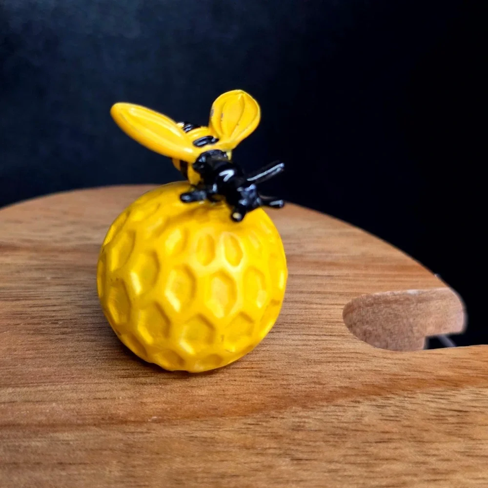 Honey Jar Small Clear Yellow Bee Daisy Glass Wood Lid Decor Cottagecore Honey